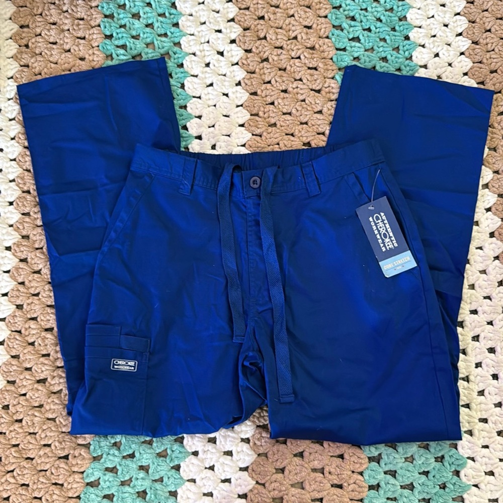 Cherokee Workwear Core Stretch Blue Cargo Scrub Pants Mens sz Small Short NWT
